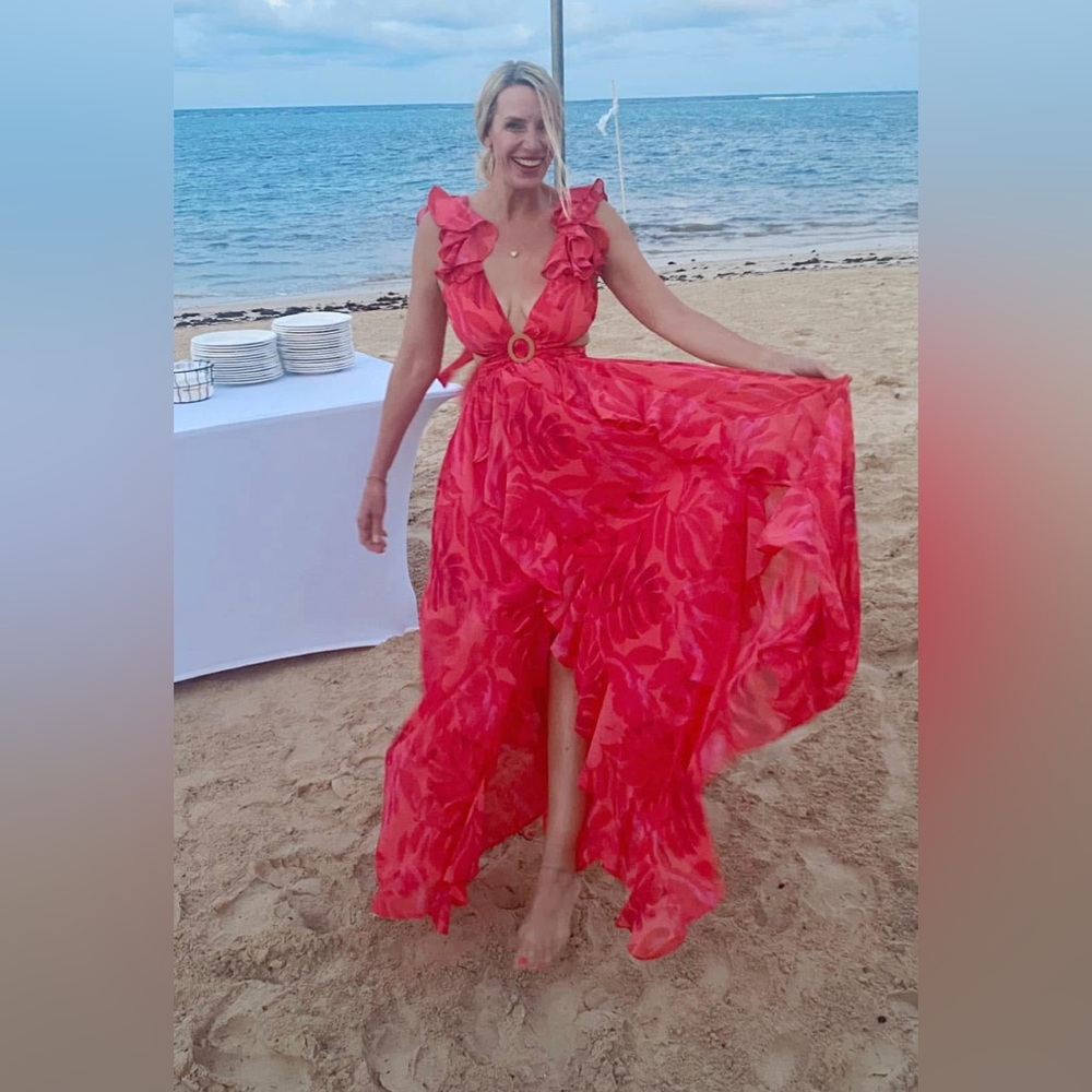 Vici Coral Pink Ruffle Maxi Dress with Ring Waist - Picture 3 of 3